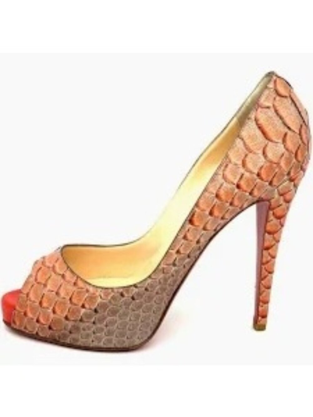 CS-1. Christian Louboutin Very Prive 120 Python fairy Tale Mandarin Red IT 40 US